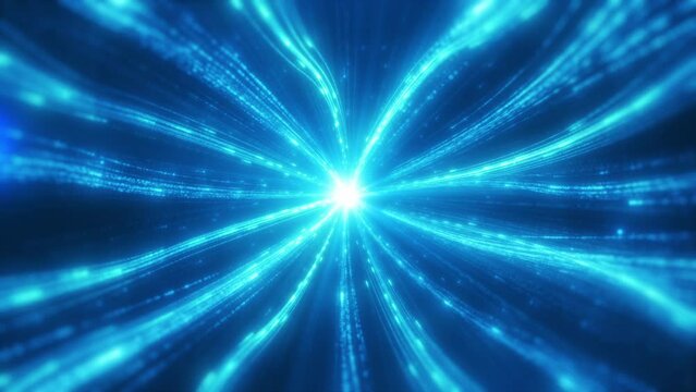 Blue technology particle light convergence, energy particle lines, high-tech data transmission, particle stripe flow.