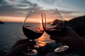 glass of wine in the sunset