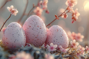 Easter, light pink eggs, willow, sunlight