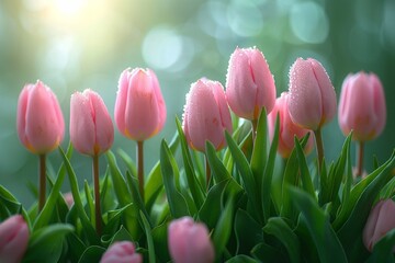 pink tulips in spring garden