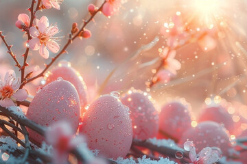 Easter, light pink eggs, willow, sunlight