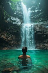 **Hidden Cave Behind the Waterfall Photo 4K
