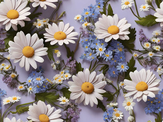 Obraz premium Daisies_and_forgetmenots_intertwined_with_greenery