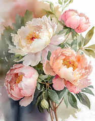 a lush bouquet of peonies in shades of blush pink