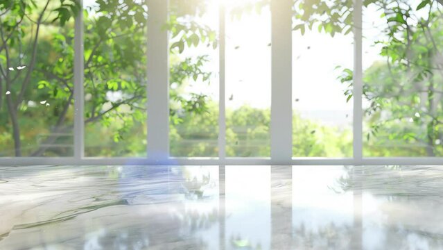 empty white stone marble table top. modern home architecture with white marble table. seamless looping overlay 4k virtual video animation background