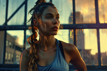 woman exercising at sunset