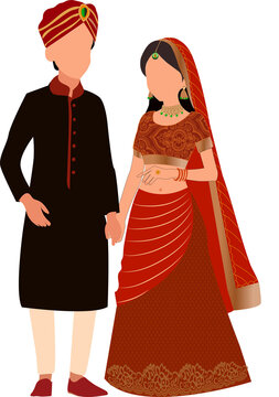 Indian wedding couple illustration for save the date, wedding e-invite cards	