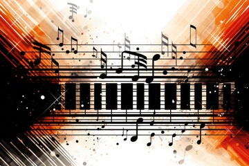 A musical theme with piano keys creating a border around the tex