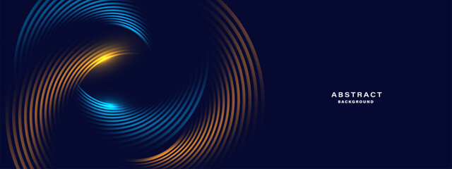 Blue abstract background with spiral circle lines, technology futuristic template. Vector illustration.
