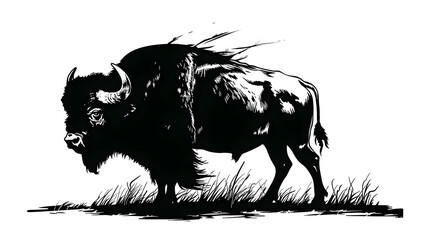 A Bison Silhouette On Isolated White Background, Generative Ai - obrazy, fototapety, plakaty