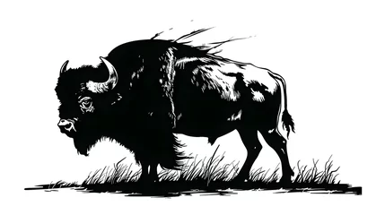 Foto op Canvas A Bison Silhouette On Isolated White Background, Generative Ai © Jaunali