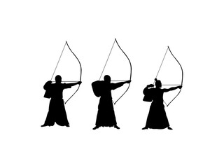 Archer and bow. Kyudo archery silhouette. Silhouette Japanese kyudo archer. Good use for symbols, logos, mascots, icons, signs, webs, or any design you want.