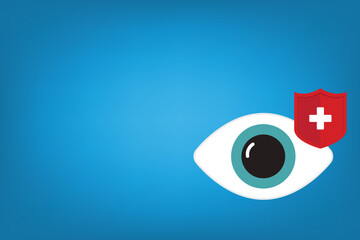 Eyesight protection. Vector illustration of human eye with guard shield.