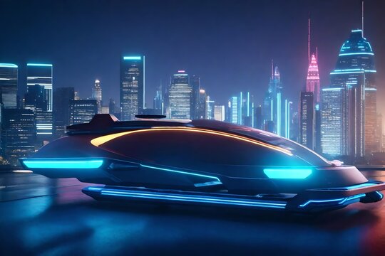 A retro-futuristic hovercar gliding above a city skyline, its sleek lines and levitating technology embodying the dreams of a future where transportation knows no bounds.