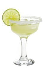 Lime margarita with salt rim isolated on white background