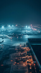  Busy airport at night.