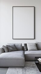 large blank picture frame in a modern appartement - poster / art mockup template for product placement