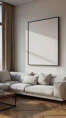 large blank picture frame in a modern appartement - poster / art mockup template for product placement