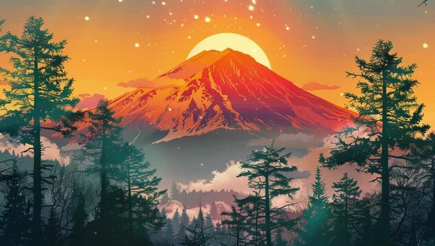 Sunset Glow on Mountain Silhouette Seamless looping 4k time-lapse virtual video animation background. Generated AI