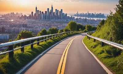 Foto op Canvas Sunny Day Cityscape, Road Leading to Downtown © Andrey