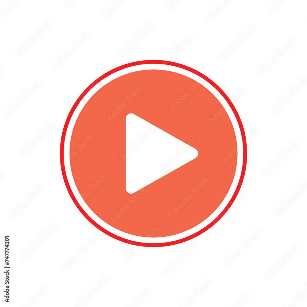 Poster orange play button - play button vector, circle play button. orange video play button icon with whit