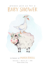 Farms animal isolated set. Cute domestic farm pets watercolor illustration. sheep baby cartoon drawing.