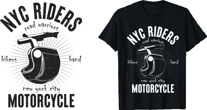 New york city vintage motorcycle riders t-shirt design with hemlet vector graphics. black & white background prints tee.