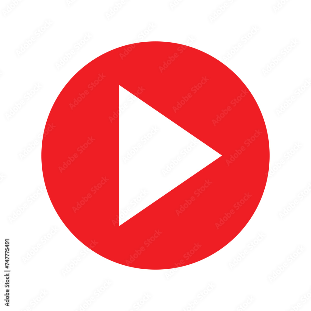 Poster red play button. vector icon isolated on white background. trendy circle play button icon in flat st