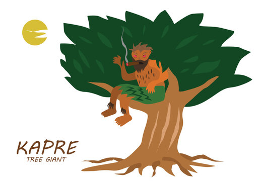 Philippines  Mythical  Creature called the Kapre or Tree Giant spirit who sits on his house, a Balete tree or Acacia.