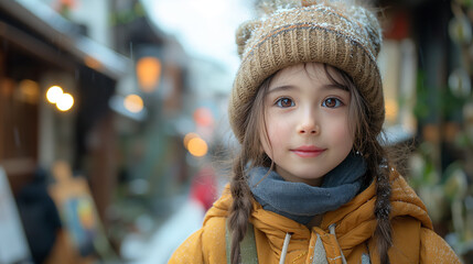 Portrait of a happy young girl on a street in winter