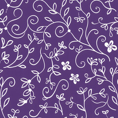Hand drawn floral line art seamless pattern