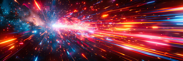Fototapeta premium Abstract Motion and Speed, Bright Light and Colorful Lines, Futuristic Technology and Travel Concept, Dynamic Background with Energy and Movement