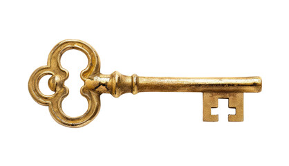 Vintage golden key isolated on transparent background