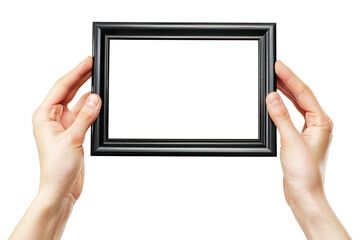 Hands with empty black frame isolated on transparent background