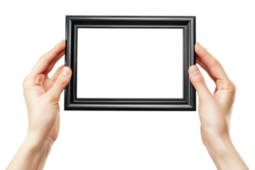 Hands with empty black frame isolated on transparent background