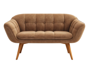 Small sofa with wooden legs isolated on transparent background