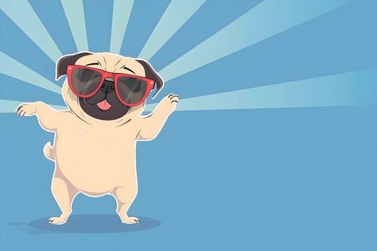 Playful Cartoon Pug Dancing with Sunglasses