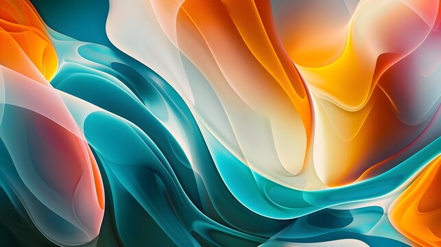 Abstract Modern Wave Painting in Blue and Orange