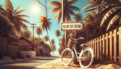 Fototapeten Follow Your Dream - Vintage Bicycle on Tropical Path © DAIN