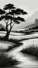 Beautiful nature mountains landscape traveling concept background, Generative Ai