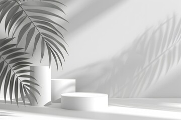 Minimalist Interior with White Vases and Palm Leaves