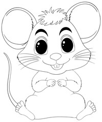 Adorable smiling mouse in a simple line art style
