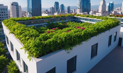 Urban Green Roof Amidst City Skyline