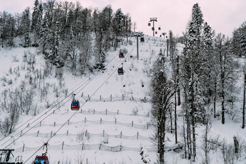 New Spacious Gondola Lift in Snowy Luxury Resort with Beautiful Mountain Views