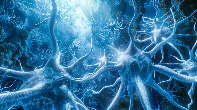 Neural Network Brainstorm: Abstract Neurology and Human Mind Concept, Blue Network Illustration