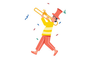 Man Playing Trumpet At The Music Festival | Friendship Party Illustration