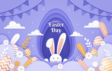 Easter Egg Background with Cute Bunny
