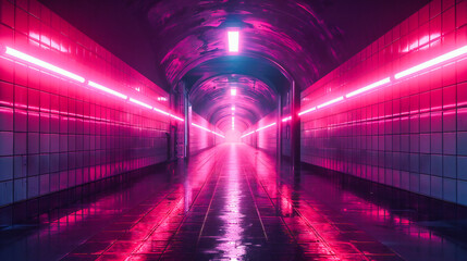 Neon Light Corridor: Futuristic and Abstract Design, Modern Interior Space with Glowing Blue, Science Fiction Ambiance