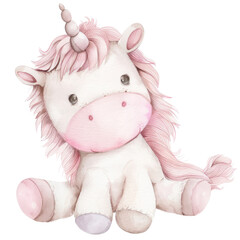 Watercolor Plush Unicorn Toy Illustration