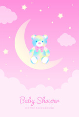Obraz na płótnie Canvas vector background with a rainbow teddy bear on the crescent moon in the sky for banners, cards, flyers, social media wallpapers, etc.